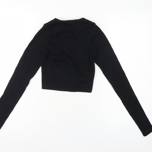 Urban Outfitters Women Black XS Cropped V-Neck Knit Long Sleeve Blouse