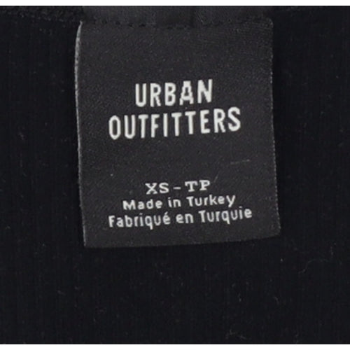 Urban Outfitters Women Black XS Cropped V-Neck Knit Long Sleeve Blouse