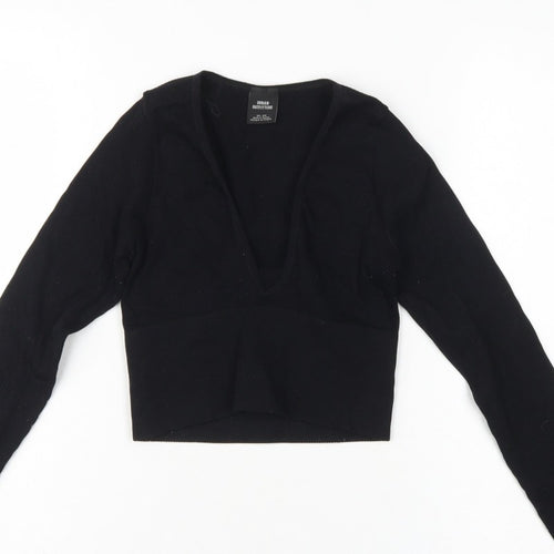 Urban Outfitters Women Black XS Cropped V-Neck Knit Long Sleeve Blouse
