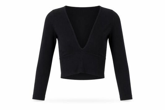 Urban Outfitters Women Black XS Cropped V-Neck Knit Long Sleeve Blouse