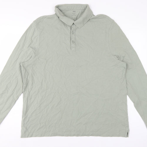 Marks and Spencer Men Green 3XL Regular Fit Long Sleeve Polo Shirt