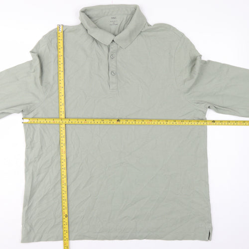 Marks and Spencer Men Green 3XL Regular Fit Long Sleeve Polo Shirt