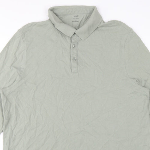 Marks and Spencer Men Green 3XL Regular Fit Long Sleeve Polo Shirt