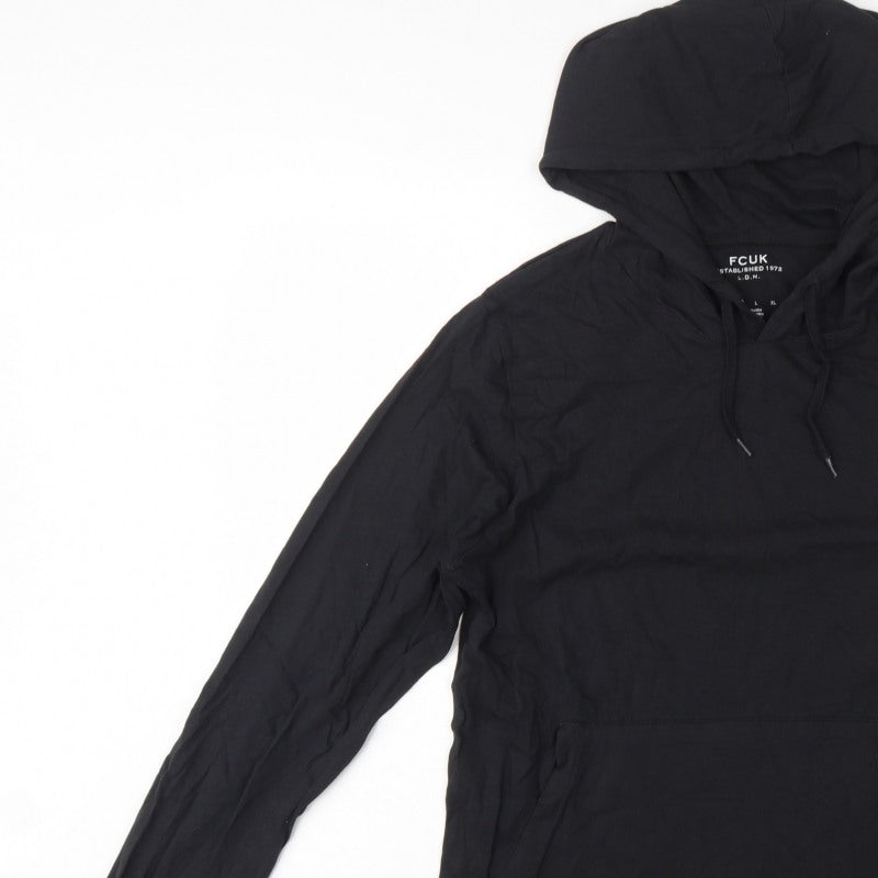 FCUK Men’s Black M Pullover Hoodie Logo Cotton Pocket