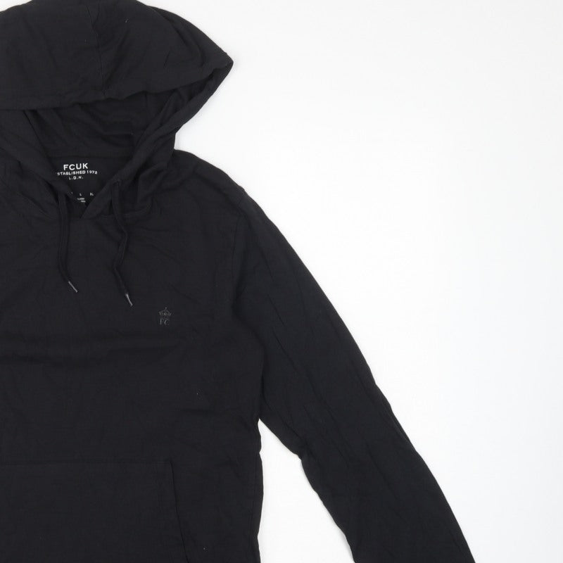 FCUK Men’s Black M Pullover Hoodie Logo Cotton Pocket