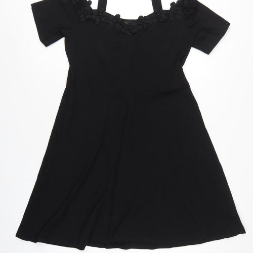 Dorothy Perkins Women Black UK 16 Fit & Flare Cold Shoulder Midi Dress