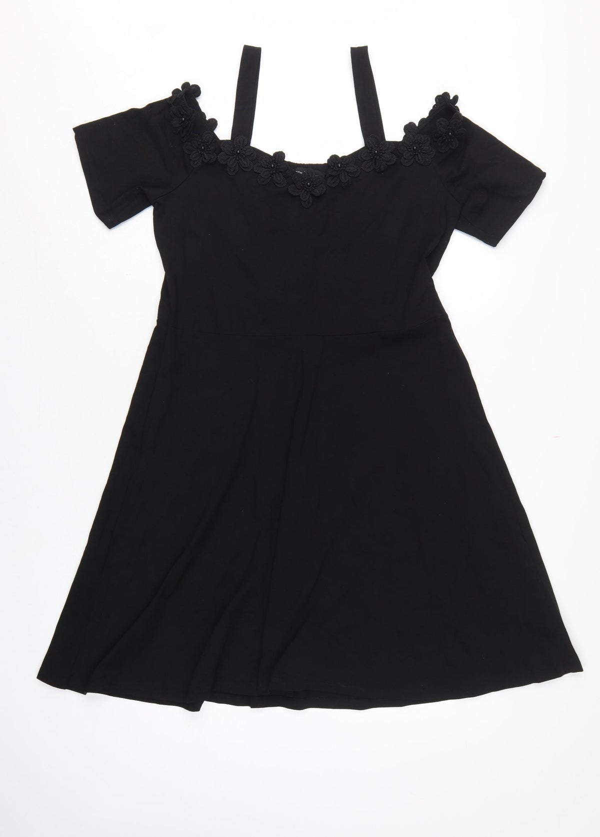 Dorothy Perkins Women Black UK 16 Fit & Flare Cold Shoulder Midi Dress