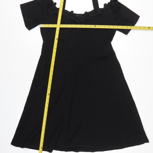Dorothy Perkins Women Black UK 16 Fit & Flare Cold Shoulder Midi Dress