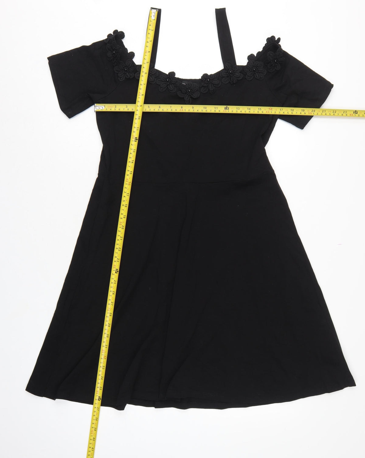 Dorothy Perkins Women Black UK 16 Fit & Flare Cold Shoulder Midi Dress