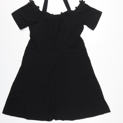 Dorothy Perkins Women Black UK 16 Fit & Flare Cold Shoulder Midi Dress