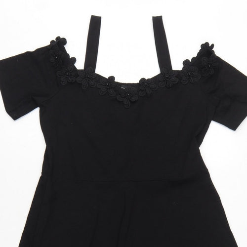 Dorothy Perkins Women Black UK 16 Fit & Flare Cold Shoulder Midi Dress