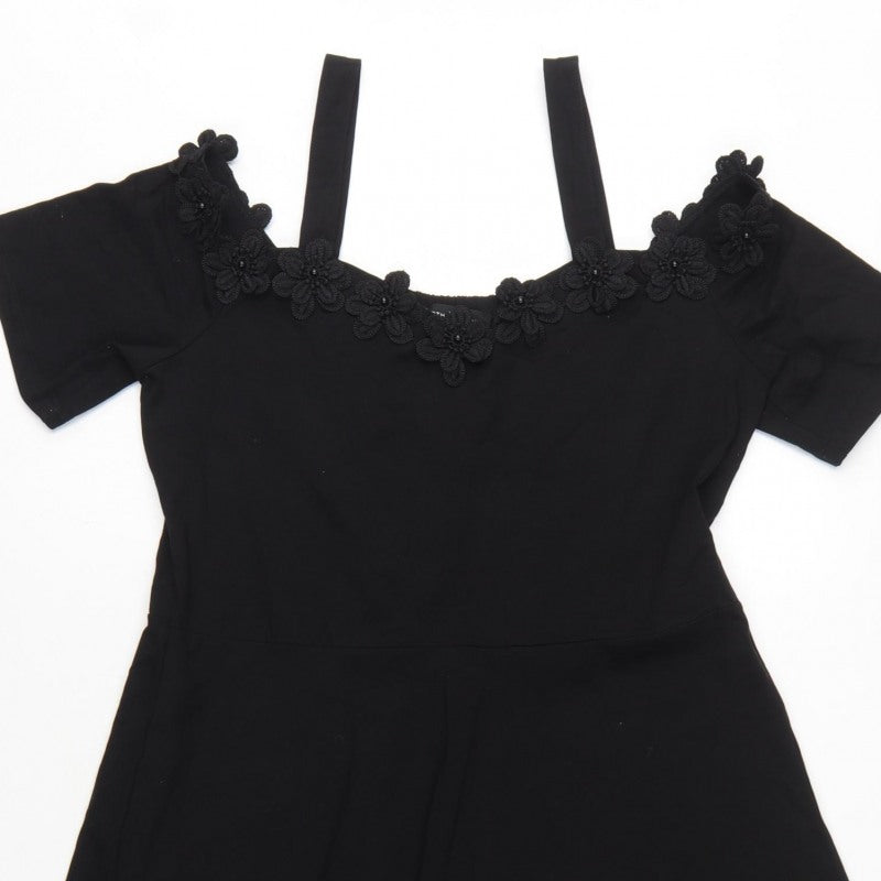 Dorothy Perkins Women Black UK 16 Fit & Flare Cold Shoulder Midi Dress