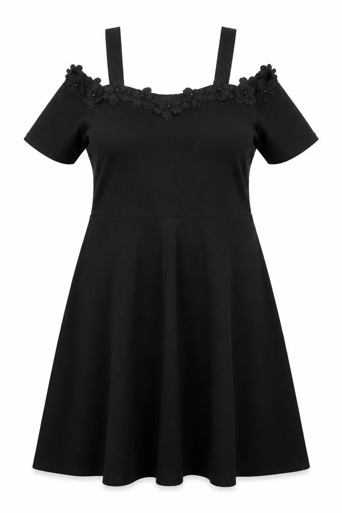 Dorothy Perkins Women Black UK 16 Fit & Flare Cold Shoulder Midi Dress