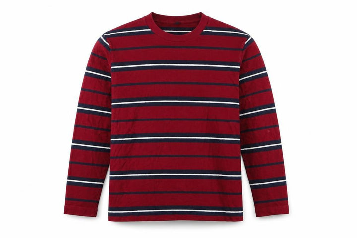 Uniqlo Unisex Adults Red L Basic Striped Cotton Long Sleeve T-Shirt