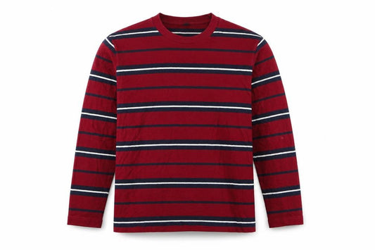 Uniqlo Unisex Adults Red L Basic Striped Cotton Long Sleeve T-Shirt