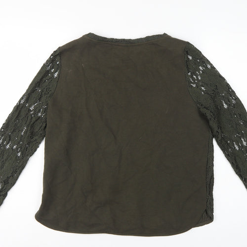 H&M Women Green UK 12 Floral Lace Long Sleeve Lined Blouse