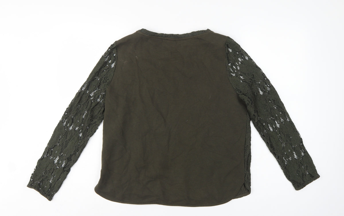 H&M Women Green UK 12 Floral Lace Long Sleeve Lined Blouse