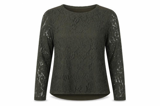 H&M Women Green UK 12 Floral Lace Long Sleeve Lined Blouse