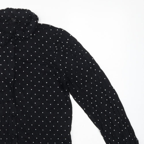 Next Women's Black Polka Dot Ruffle Button-Up Blouse UK 14 Long Sleeve