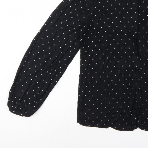 Next Women's Black Polka Dot Ruffle Button-Up Blouse UK 14 Long Sleeve