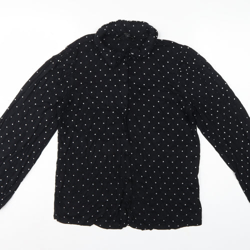 Next Women's Black Polka Dot Ruffle Button-Up Blouse UK 14 Long Sleeve