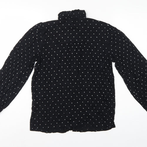 Next Women's Black Polka Dot Ruffle Button-Up Blouse UK 14 Long Sleeve