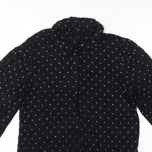 Next Women's Black Polka Dot Ruffle Button-Up Blouse UK 14 Long Sleeve