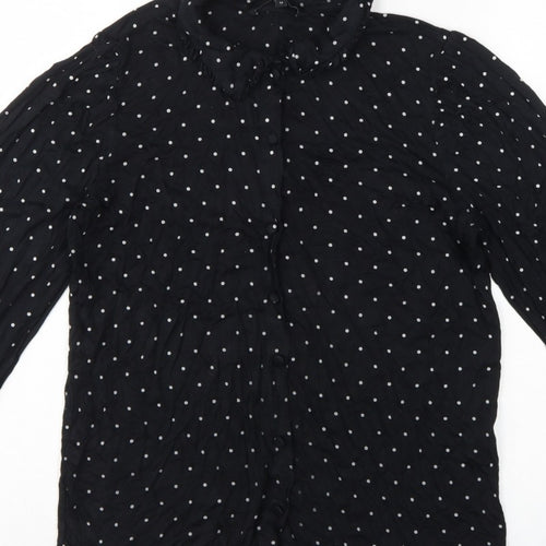 Next Women's Black Polka Dot Ruffle Button-Up Blouse UK 14 Long Sleeve