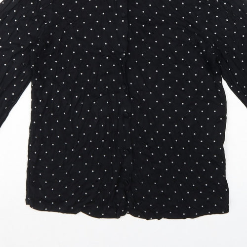 Next Women's Black Polka Dot Ruffle Button-Up Blouse UK 14 Long Sleeve
