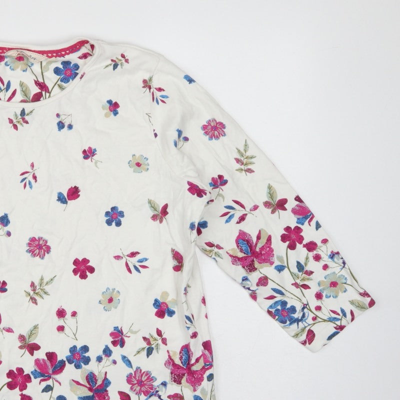 Country Rose Women’s Ivory Floral Cotton M 3/4 Sleeve Blouse