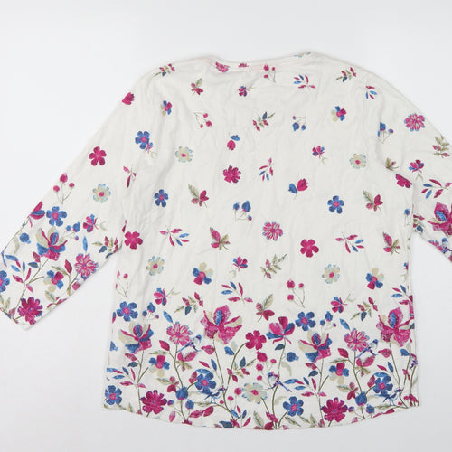 Country Rose Women’s Ivory Floral Cotton M 3/4 Sleeve Blouse