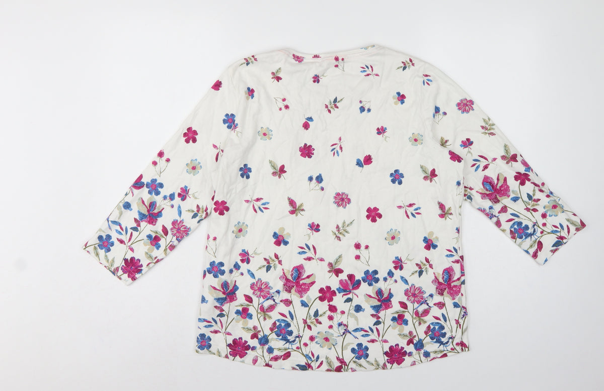 Country Rose Women’s Ivory Floral Cotton M 3/4 Sleeve Blouse