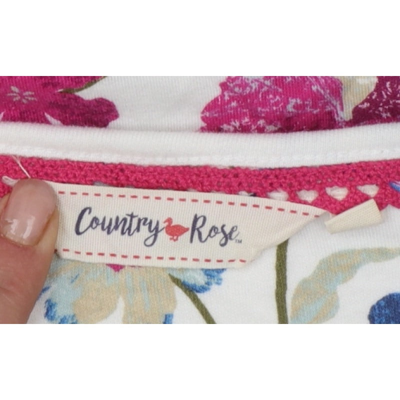 Country Rose Women’s Ivory Floral Cotton M 3/4 Sleeve Blouse