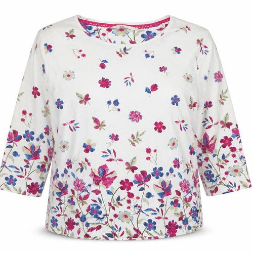 Country Rose Women’s Ivory Floral Cotton M 3/4 Sleeve Blouse