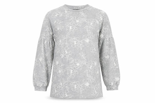 M&S Women Grey Floral Jersey Balloon Sleeve Top UK 10