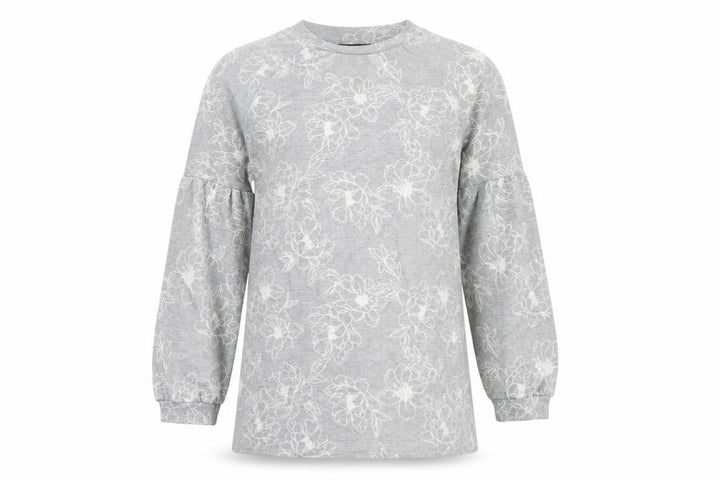M&S Women Grey Floral Jersey Balloon Sleeve Top UK 10