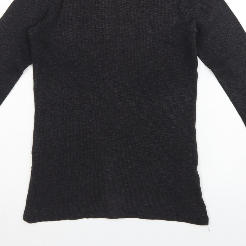 FatFace Women Black UK 10 Basic Rib Knit Roll Neck Long Sleeve Top