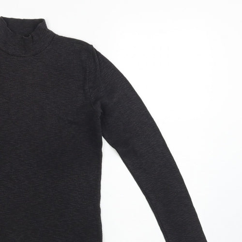 FatFace Women Black UK 10 Basic Rib Knit Roll Neck Long Sleeve Top