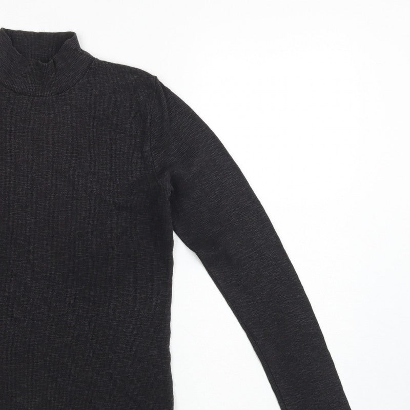 FatFace Women Black UK 10 Basic Rib Knit Roll Neck Long Sleeve Top