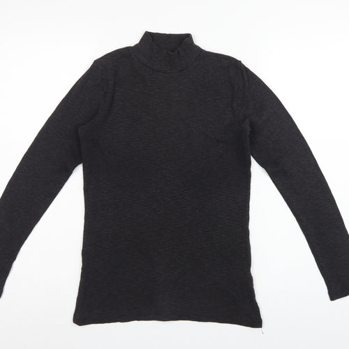 FatFace Women Black UK 10 Basic Rib Knit Roll Neck Long Sleeve Top