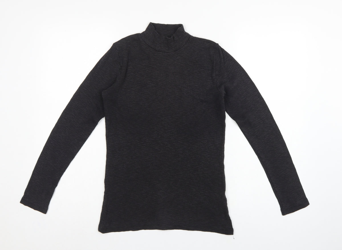 FatFace Women Black UK 10 Basic Rib Knit Roll Neck Long Sleeve Top