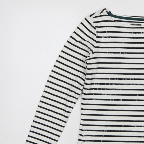 Joules Women White Black Striped Boat Neck Cotton Long Sleeve Top UK 6