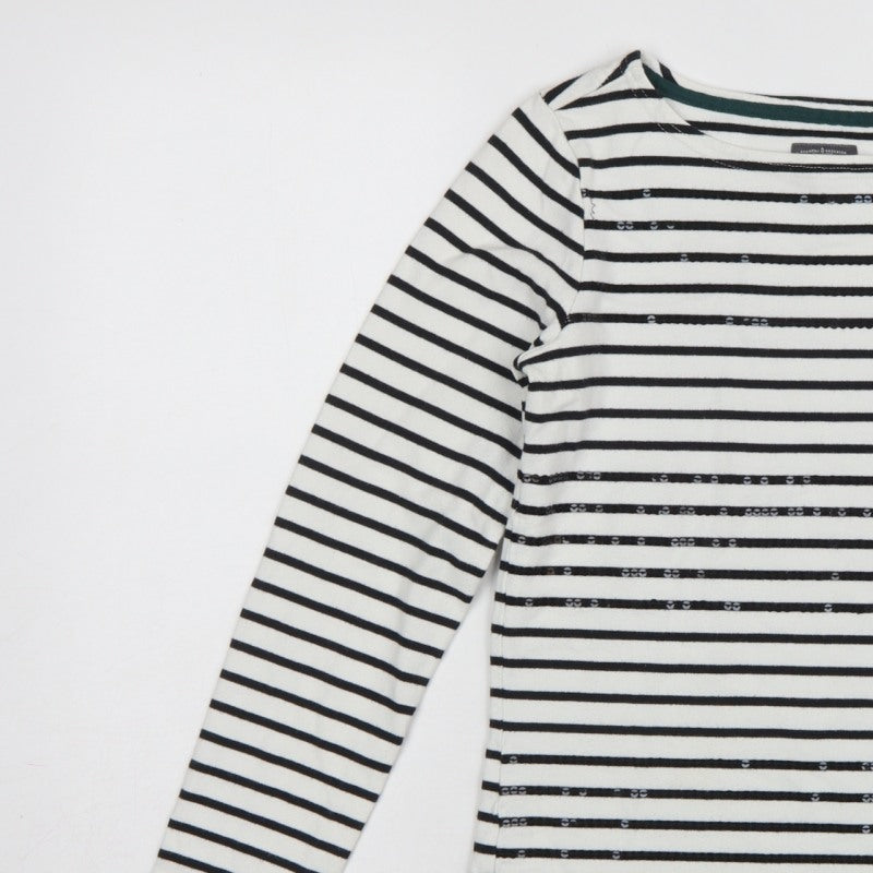 Joules Women White Black Striped Boat Neck Cotton Long Sleeve Top UK 6