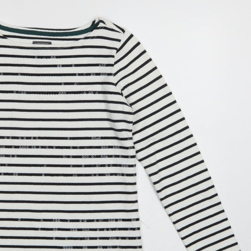 Joules Women White Black Striped Boat Neck Cotton Long Sleeve Top UK 6