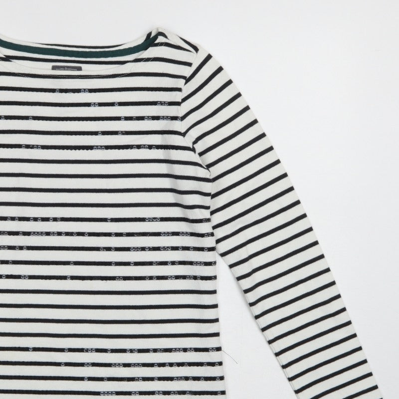 Joules Women White Black Striped Boat Neck Cotton Long Sleeve Top UK 6