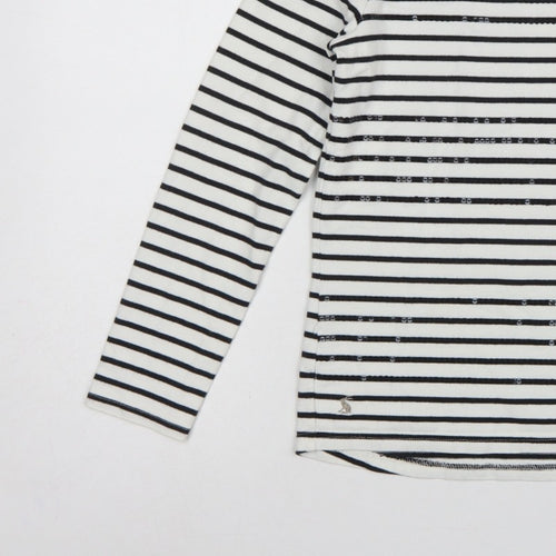 Joules Women White Black Striped Boat Neck Cotton Long Sleeve Top UK 6