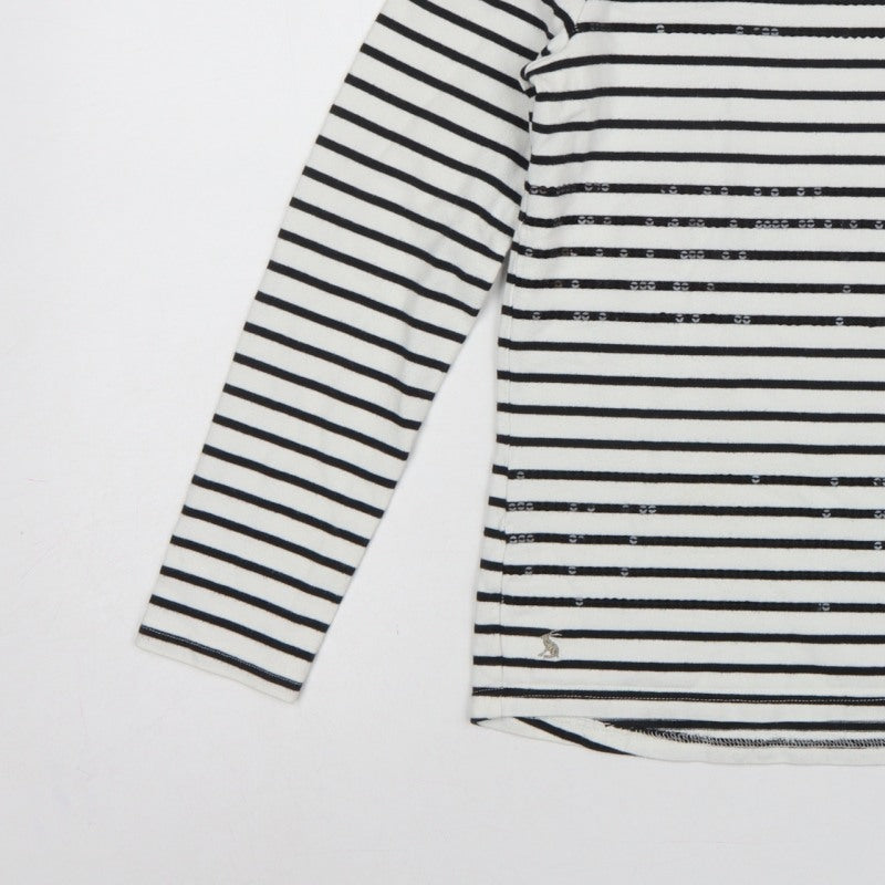 Joules Women White Black Striped Boat Neck Cotton Long Sleeve Top UK 6