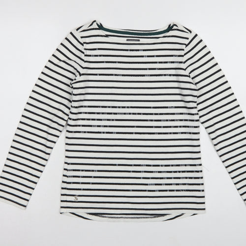 Joules Women White Black Striped Boat Neck Cotton Long Sleeve Top UK 6