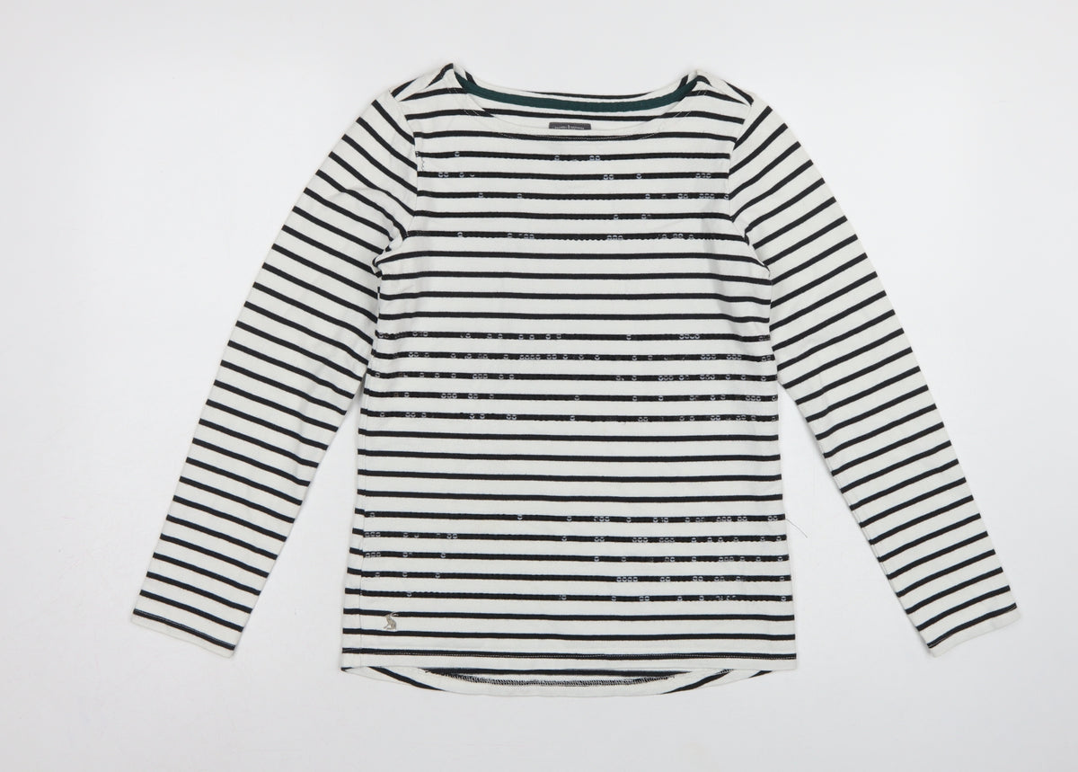 Joules Women White Black Striped Boat Neck Cotton Long Sleeve Top UK 6