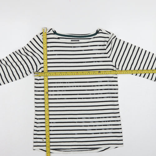 Joules Women White Black Striped Boat Neck Cotton Long Sleeve Top UK 6